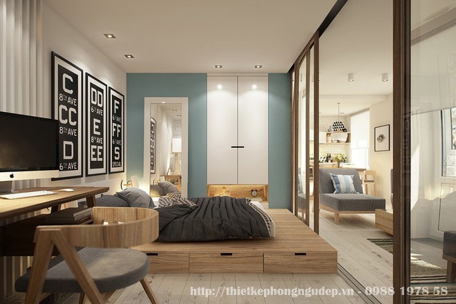 Nếu phòng ngủ quá chật thì để tiết kiệm diện tích, việc thiết kế các tủ âm tường sẽ tạo ra một không gian thoáng đãng. Nếu là phòng cho những đứa trẻ, việc lựa chọn một chiếc giường tầng hoặc những chiếc giường có ngăn kéo.